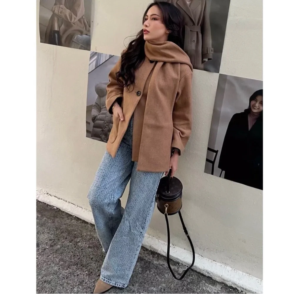 NWT Zara Wool Blend Scarf Coat